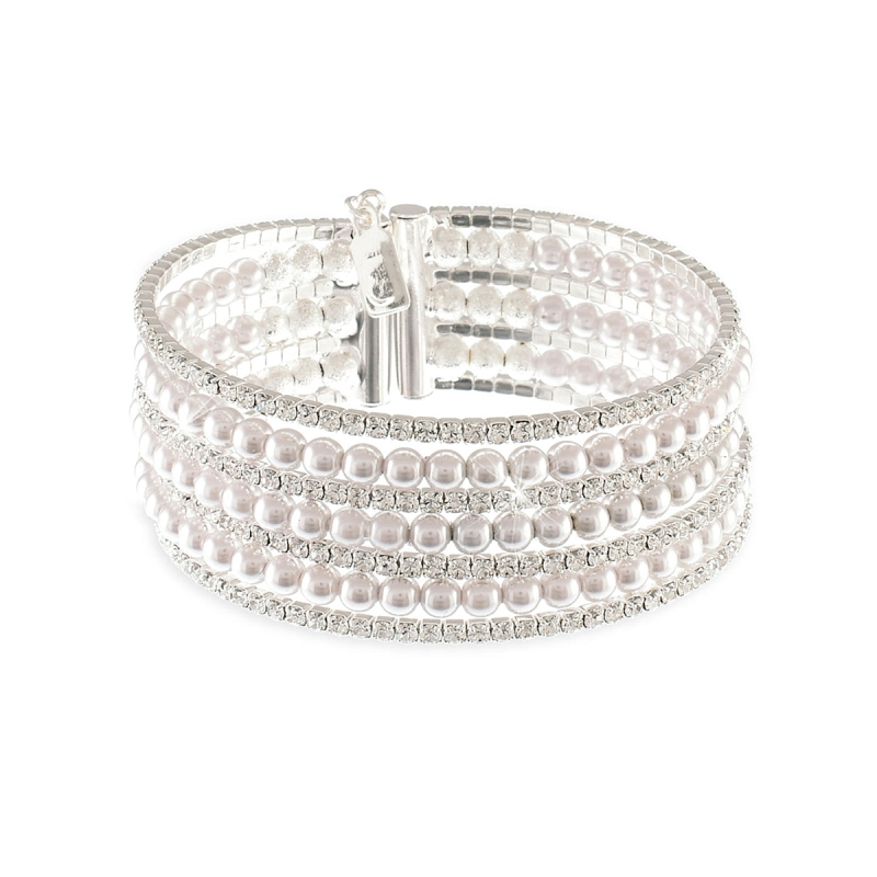 UNOAERRE - Bracciale in bronzo bianco con perle e cubic zirconia