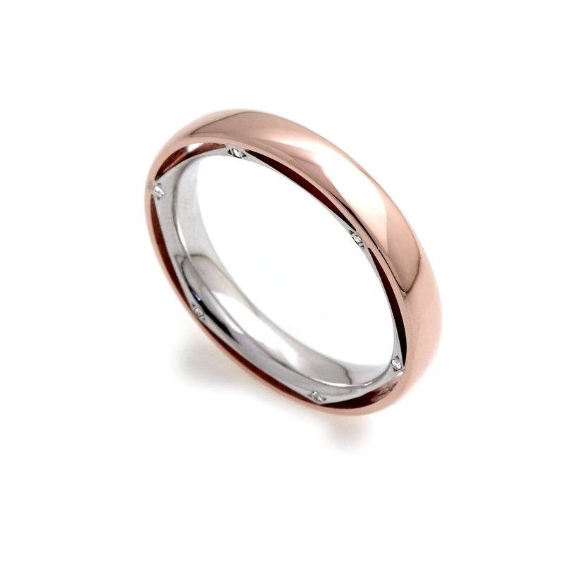 Two-Color Gold Wedding Ring Rose and White Mod. Milano mm. 3,6