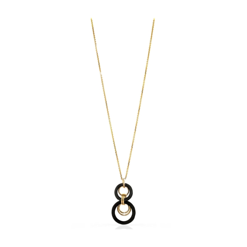 UNOAERRE - Collana con pendente centrale con cerchi di tessuto ruteniato e cerchi in bronzo