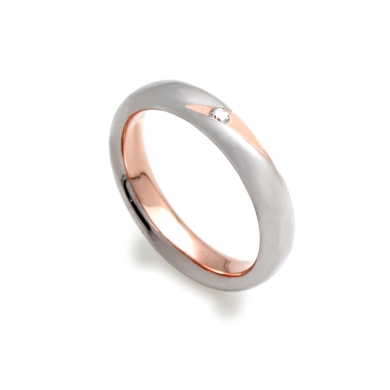 Two-Color Gold Wedding Ring Rose and White Mod. Amalfi mm. 4