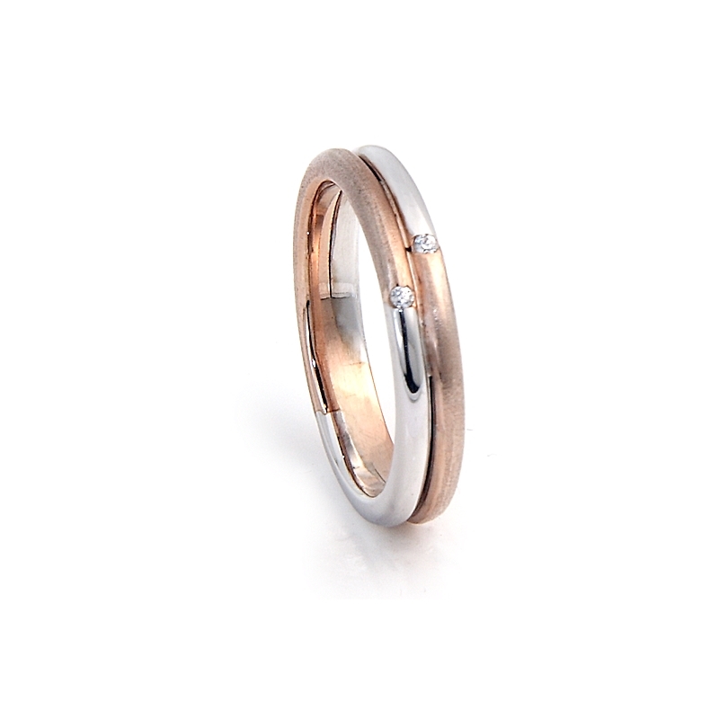 Two-Color Gold Wedding Ring Rose and White Mod. Marsiglia mm. 3,7