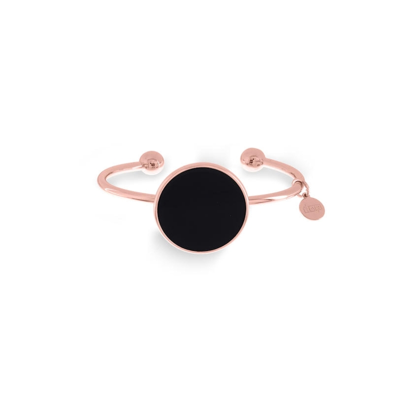 UNOAERRE - Bracciale rigido aperto con agata nera tonda centrale