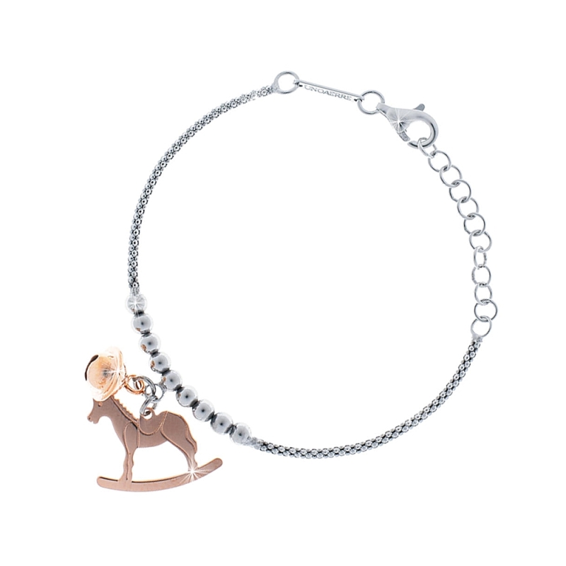 UNOAERRE - Bracciale catena fantasia con pendente cavallino a dondolo e campanellino chiama angeli