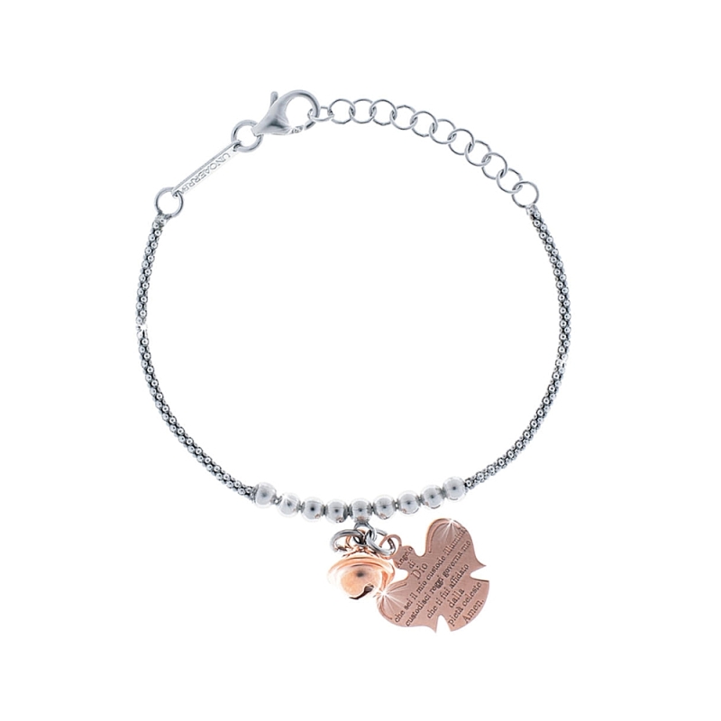 UNOAERRE - Bracciale catena fantasia con pendente angioletto e campanellino chiama angeli