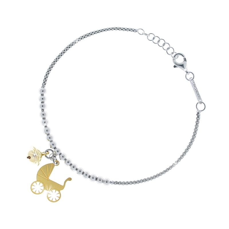 UNOAERRE - Bracciale catena fantasia con pendente carrozzina e campanellino chiama angeli
