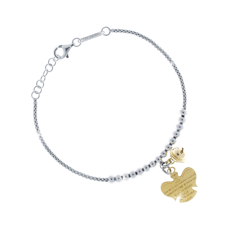 UNOAERRE - Bracciale catena fantasia con pendente angioletto e campanellino chiama angeli
