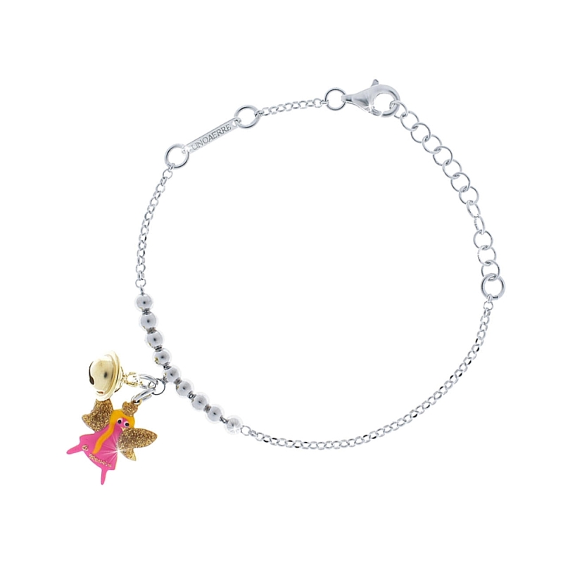 UNOAERRE - Bracciale catena fantasia con pendente fatina smaltata e campanellino chiama angeli