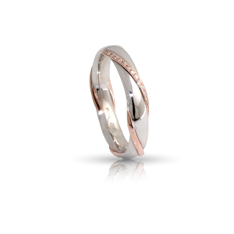 Two-Color Gold Wedding Ring Rose and White Mod. Portofino mm. 4,20