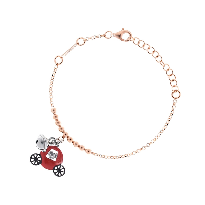 UNOAERRE - Bracciale catena fantasia con pendente carrozza smaltata e campanellino chiama angeli