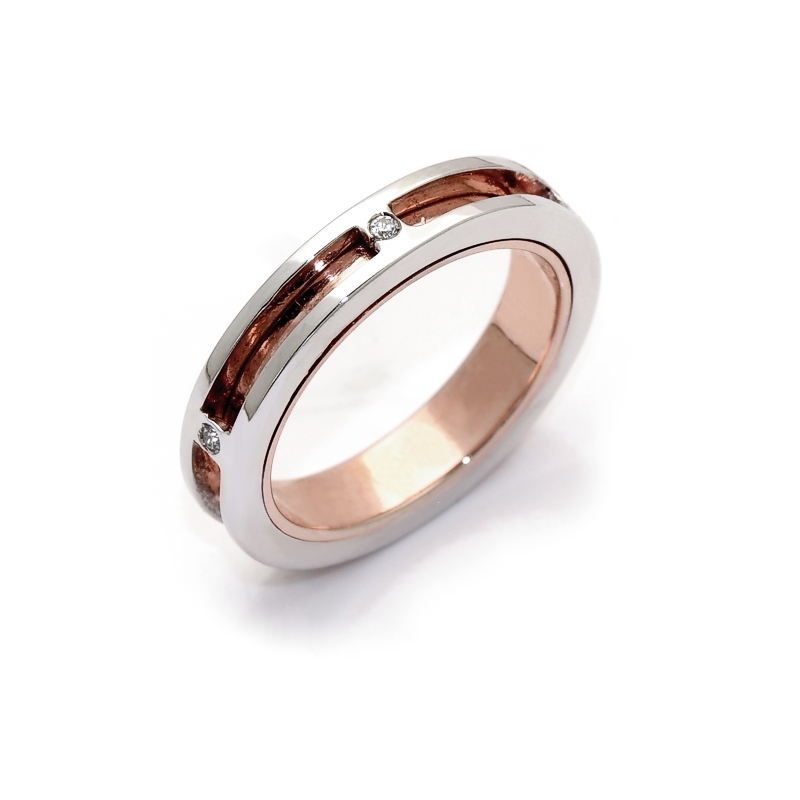 Two-Color Gold Wedding Ring Rose and White Mod. Cayo Largo mm. 4