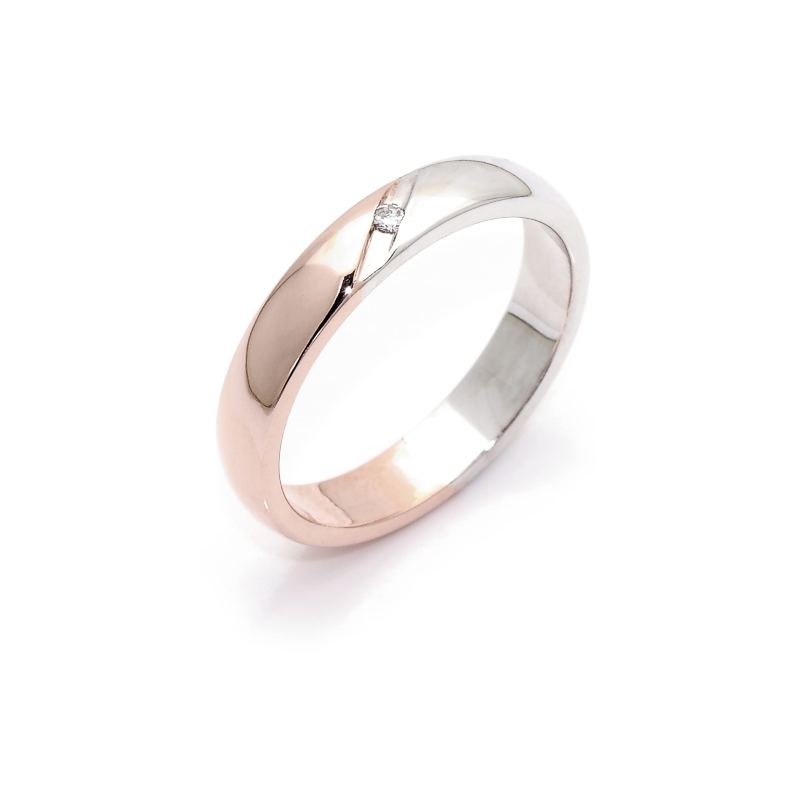 Two-Color Gold Wedding Ring Rose and White Mod. Bali mm. 3,8