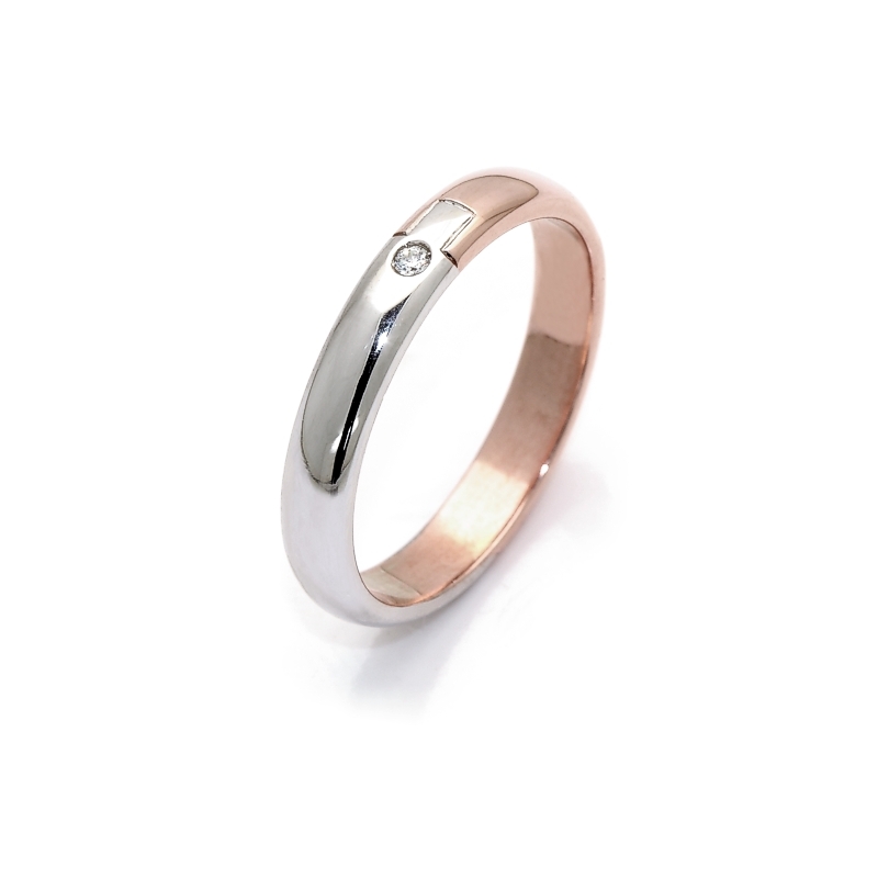 Two-Color Gold Wedding Ring Rose and White Mod. Naxos mm. 3,9