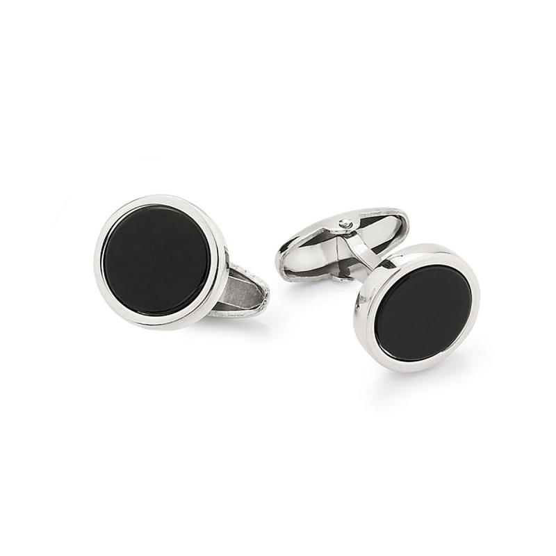 UNOAERRE - 925 Silver Round Cufflinks with Black Onyx