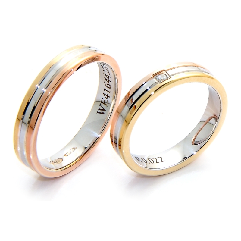 3-Color Gold Wedding Ring, Yellow White and Rose Mod. Surfinia mm. 4.2