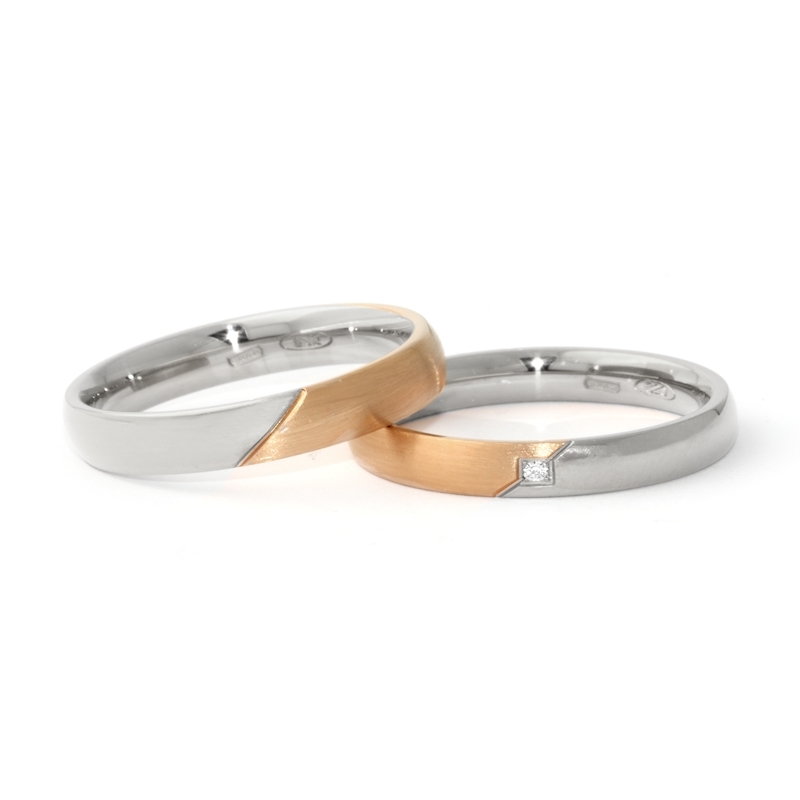 Two-Color Gold Wedding Ring Rose and White Mod. Azzurra mm. 3,5
