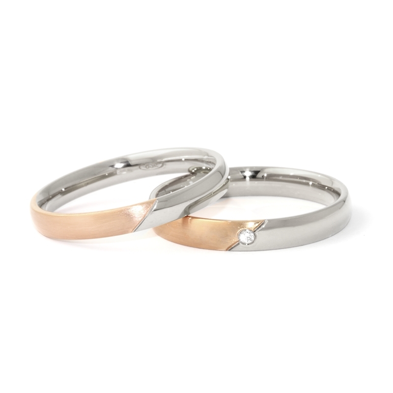 Two-Color Gold Wedding Ring Rose and White Mod. Ottavia mm. 3,5