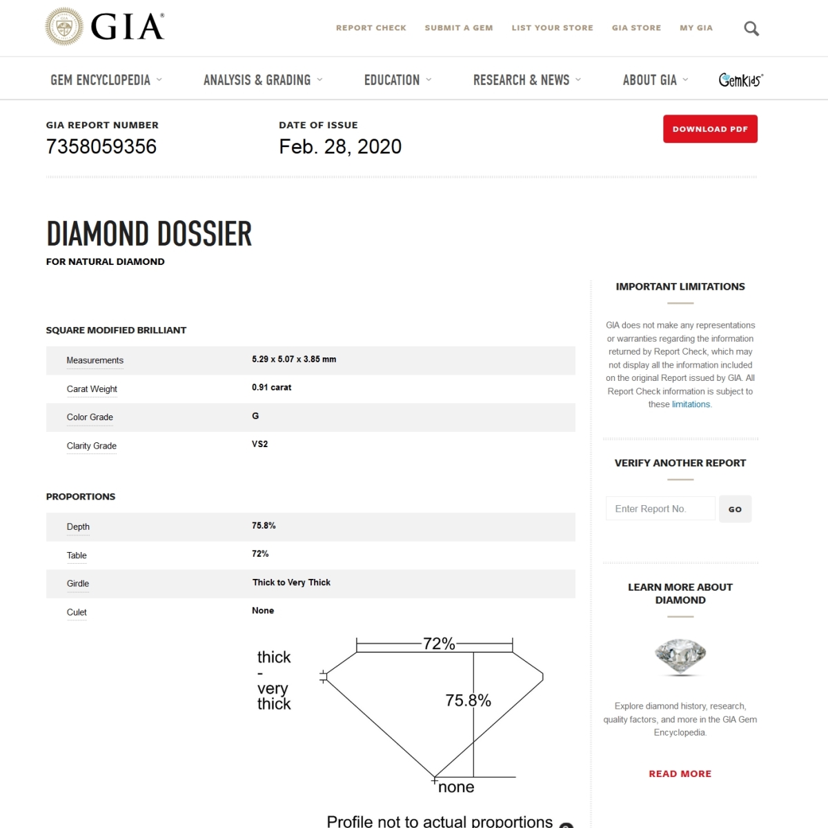 Diamante Naturale Certificato GIA Kt. 0,91 Colore G Purezza VS2