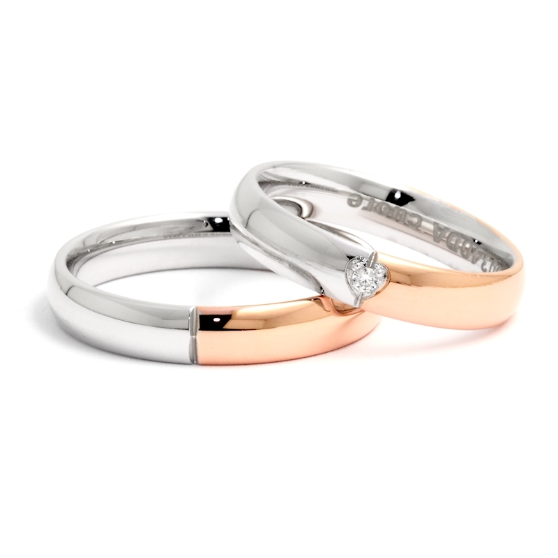 Two-Color Gold Wedding Ring Rose and White Mod. Zoe mm. 4,0