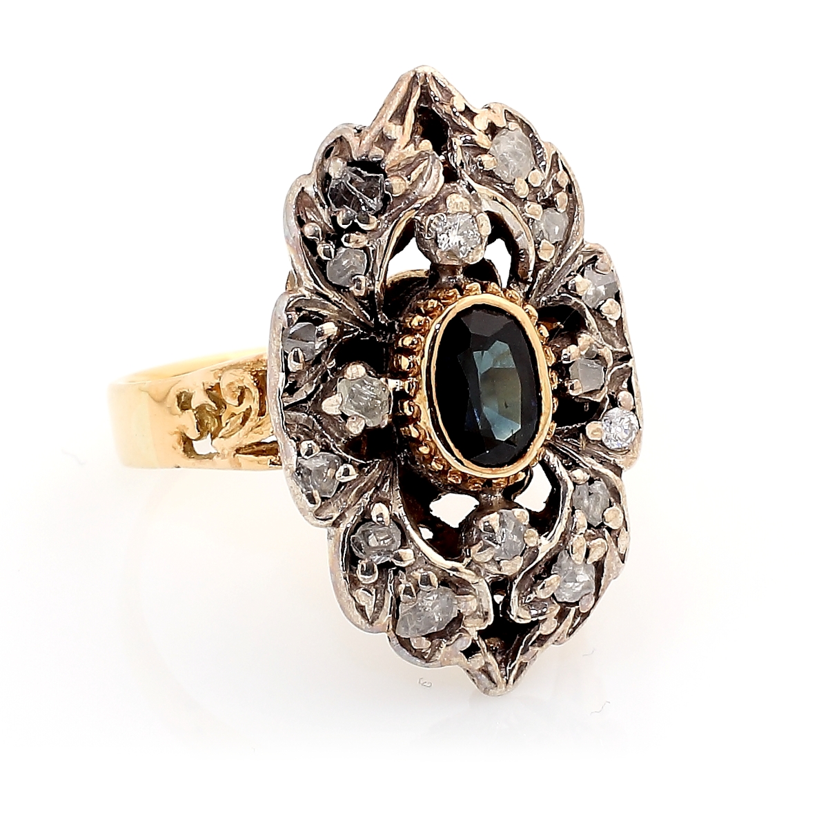 Anello Vintage in Oro con Zaffiro e Diamanti