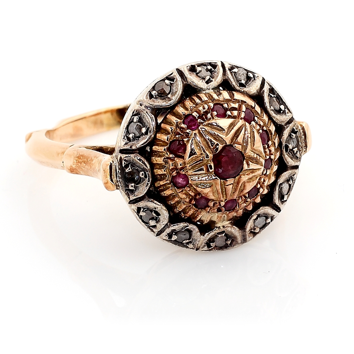 Vintage Gold Ring with Diamonds and Rubies