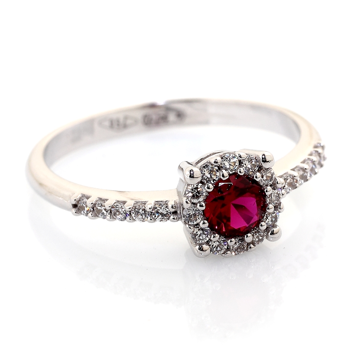 750 Mill. White Gold Ring with Red & White Cubic Zirconia Size N-3/4