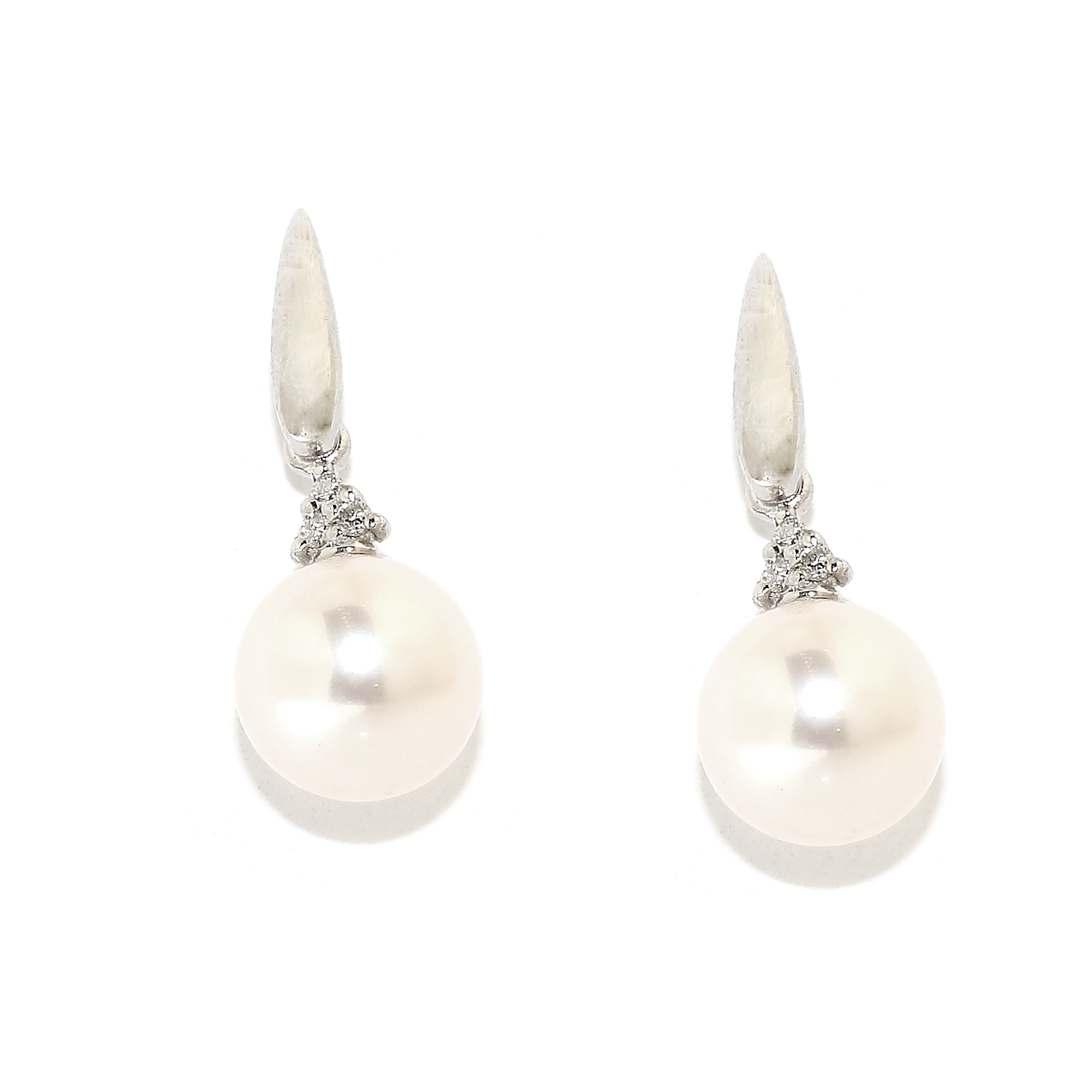 18 KT White Gold Earrings Pearls mm. 8 Diamonds Kt, 0,06
