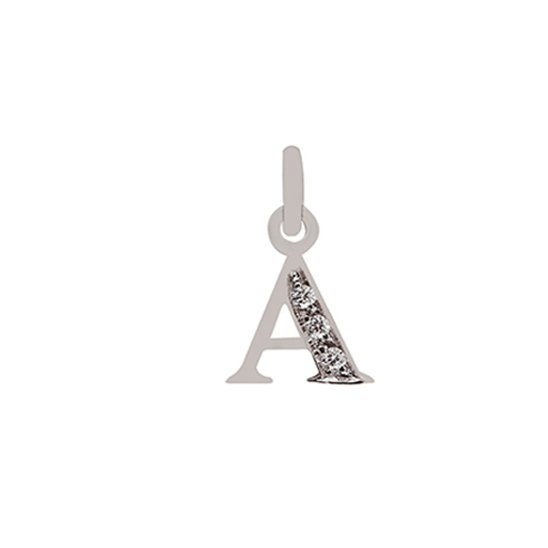 18 Kt White Gold A Letter with Diamonds