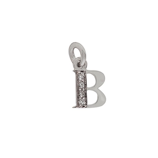 18 Kt White Gold B Letter with Diamonds