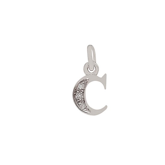 18 Kt White Gold C Letter with Diamonds