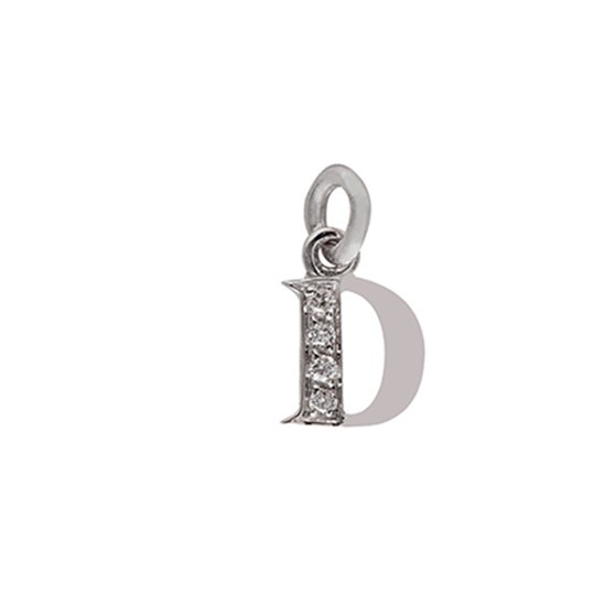 18 Kt White Gold D Letter with Diamonds