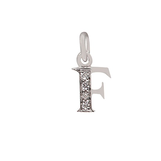 18 Kt White Gold F Letter with Diamonds