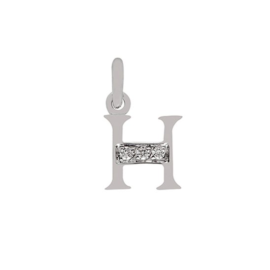 18 Kt White Gold H Letter with Diamonds
