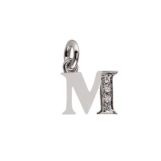 18 Kt White Gold M Letter with Diamonds