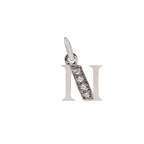 18 Kt White Gold N Letter with Diamonds