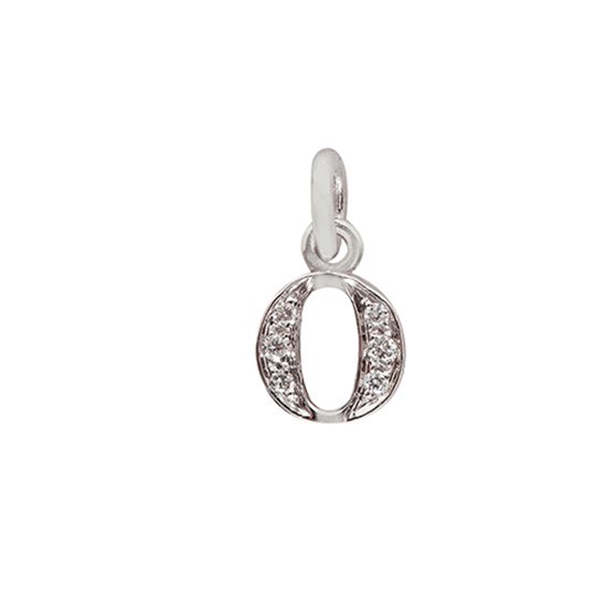 18 Kt White Gold O Letter with Diamonds