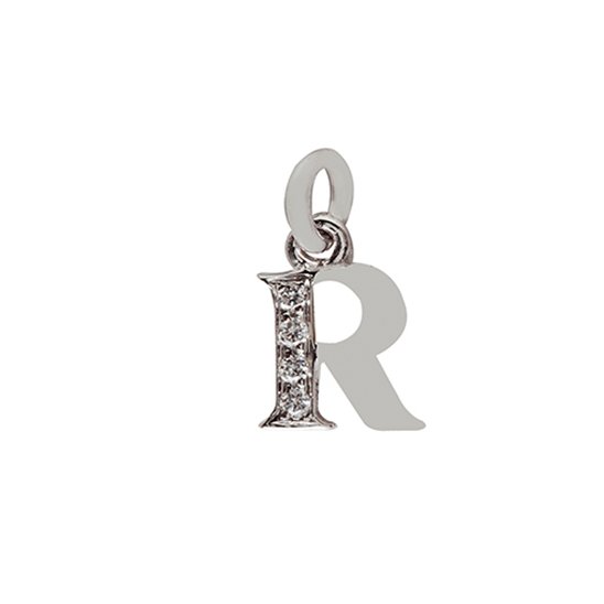 18 Kt White Gold R Letter with Diamonds
