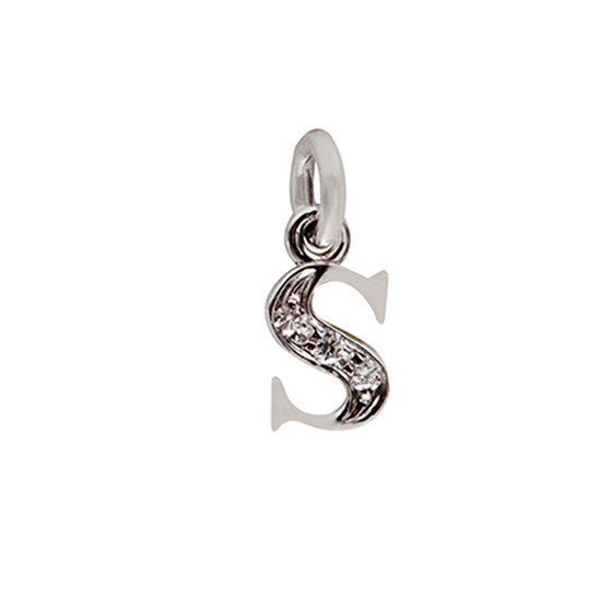 18 Kt White Gold S Letter with Diamonds