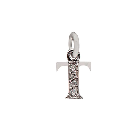 18 Kt White Gold T Letter with Diamonds