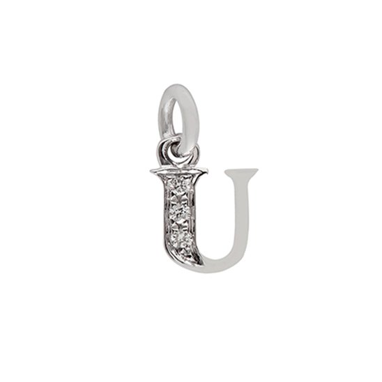 18 Kt White Gold U Letter with Diamonds