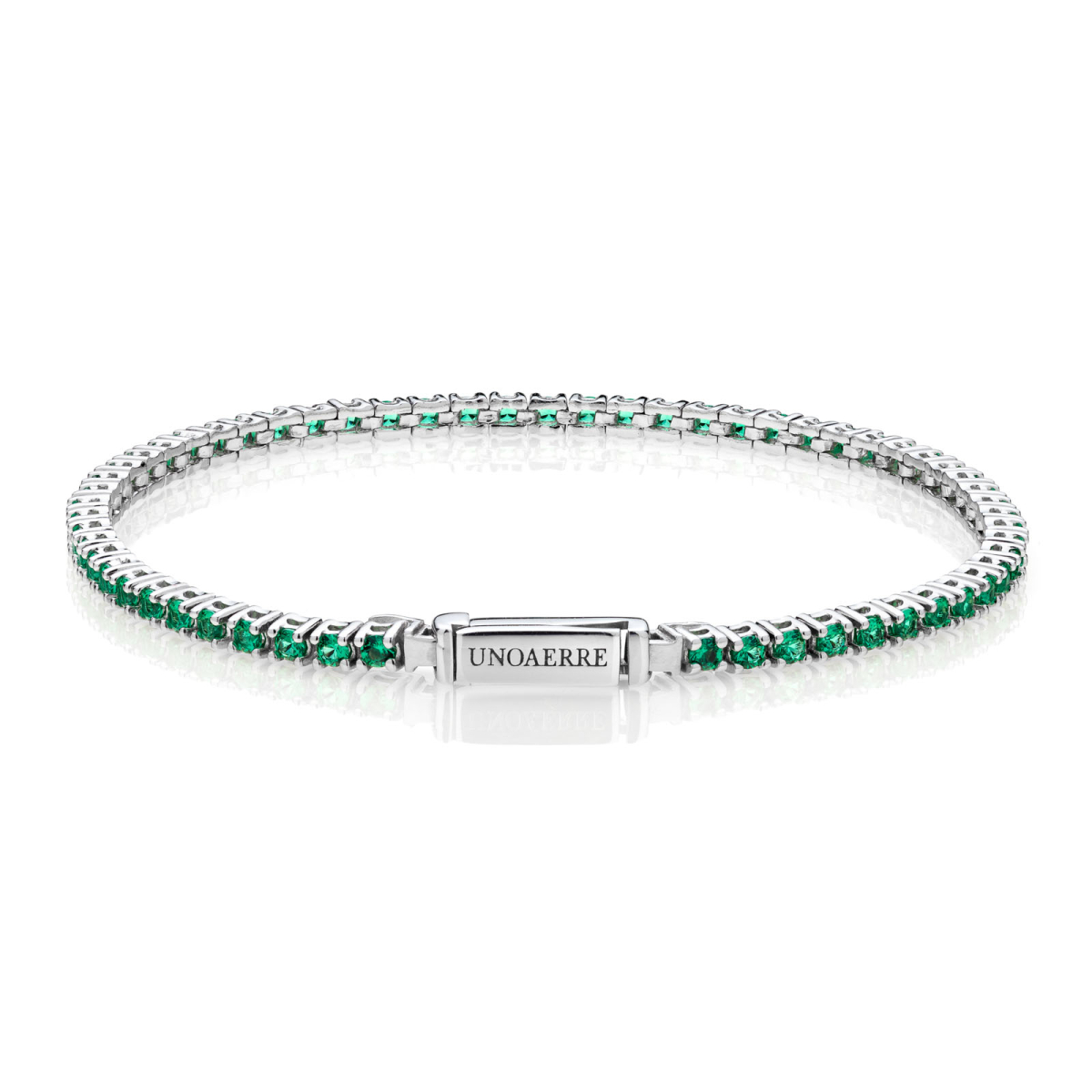 UNOAERRE - White Silver Bracelet with Green Cubic Zirconia Cm. 17