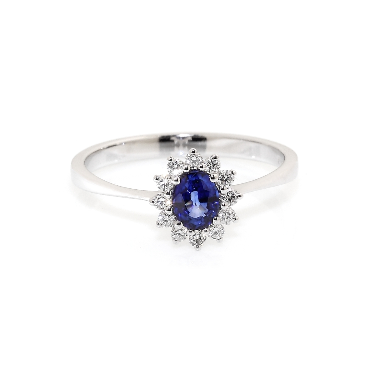 18 kt White Gold Ring with Kt. 0,40 Sapphire and Kt. 0,15 Natural Diamonds