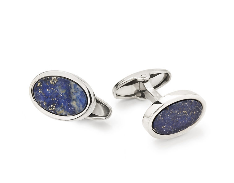 UNOAERRE - 925 Silver Ovals Cufflinks with Lapis Lazuli
