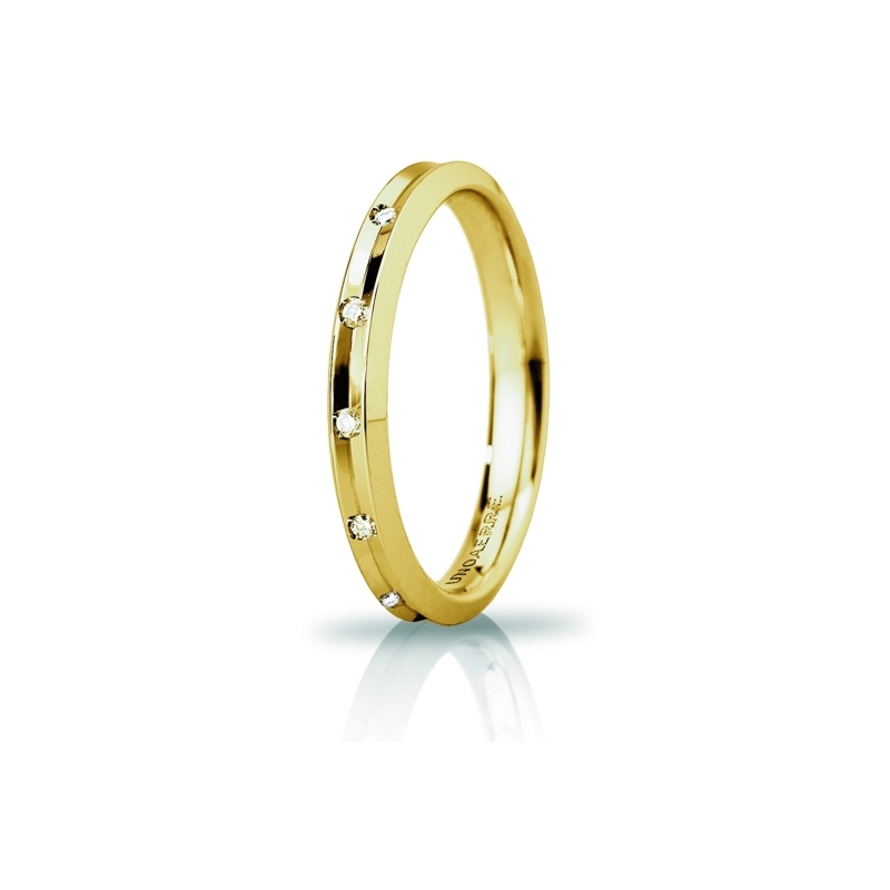 UNOAERRE Wedding Ring in 18k Yellow Gold mod. Corona Slim with 8 Diamonds