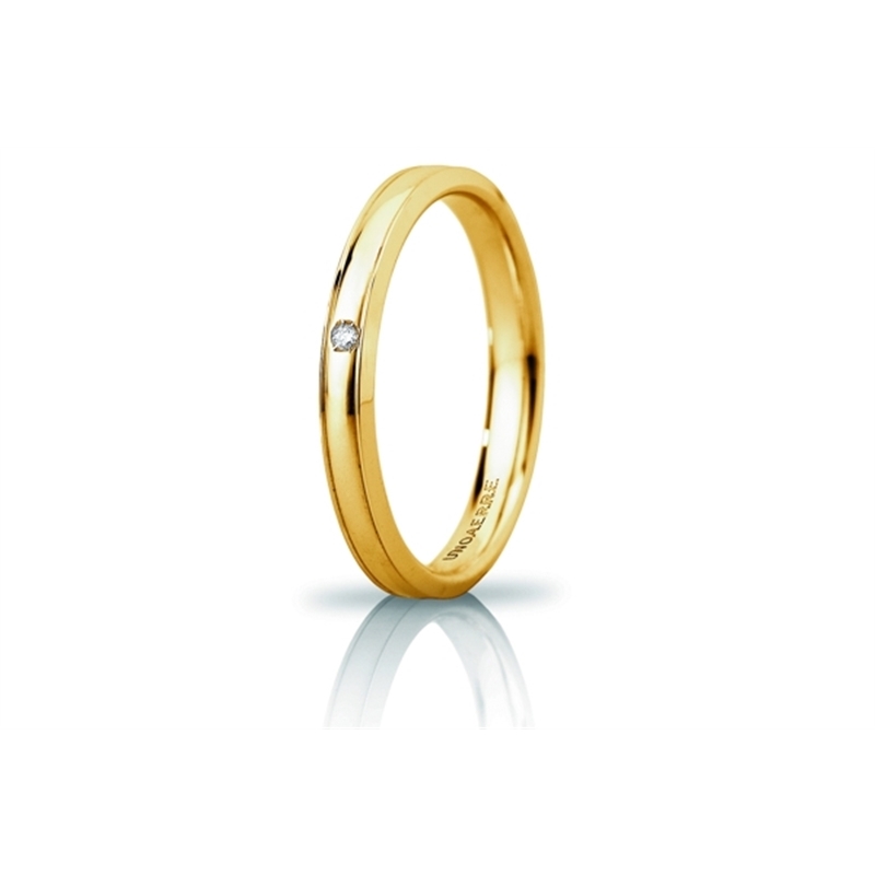 UNOAERRE Wedding Ring in 18k Yellow Gold mod. Orion Slim with Diamond