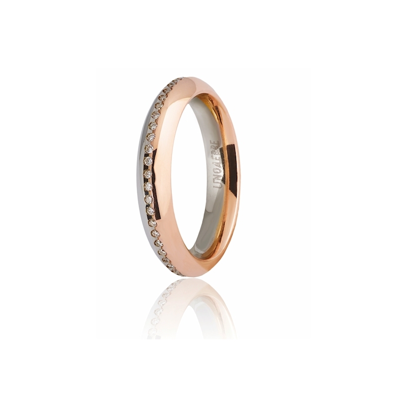 UNOAERRE 18Kt Two-Color Gold Wedding Ring Mod. Eterna with diamonds - Coll. 9.0