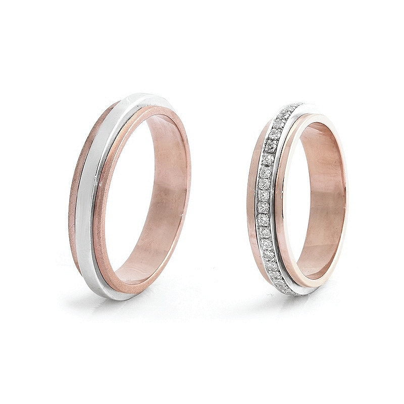 Two-Color Gold Wedding Ring Rose and White Mod. Seoul mm. 4,60