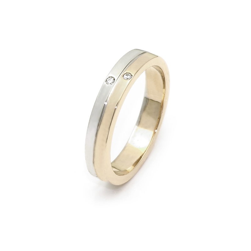 Two-Color Gold Wedding Ring Yellow and White Mod. Sharm mm. 3,8