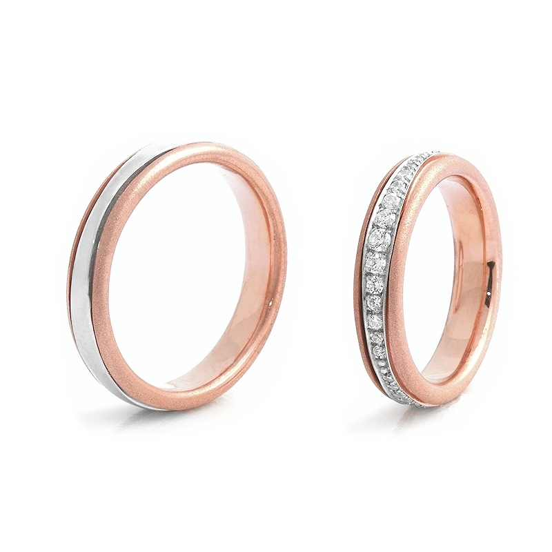 Two-Color Gold Wedding Ring Rose and White Mod. Instanbul mm. 4,50