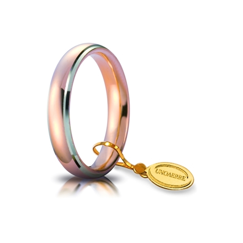UNOAERRE 18Kt Two-Color Gold Wedding Ring Mod. Confort Rose/White 