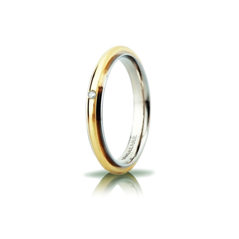 UNOAERRE 18Kt Two-Color Gold Wedding Ring Mod. Andromeda Slim with diamond Kt. 0,01